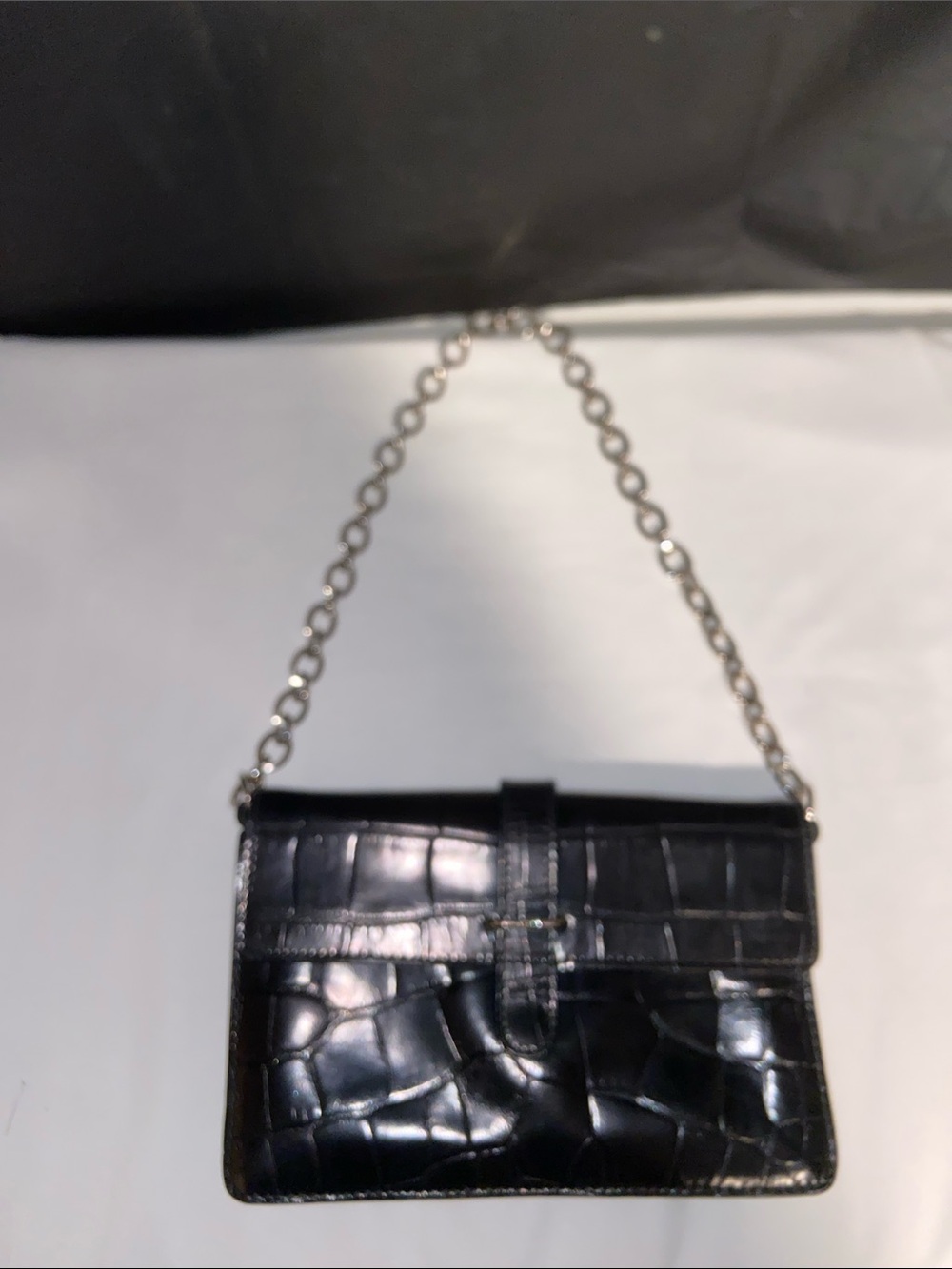 Furla Italy Black Croc Embossed Leather Purse Clutch